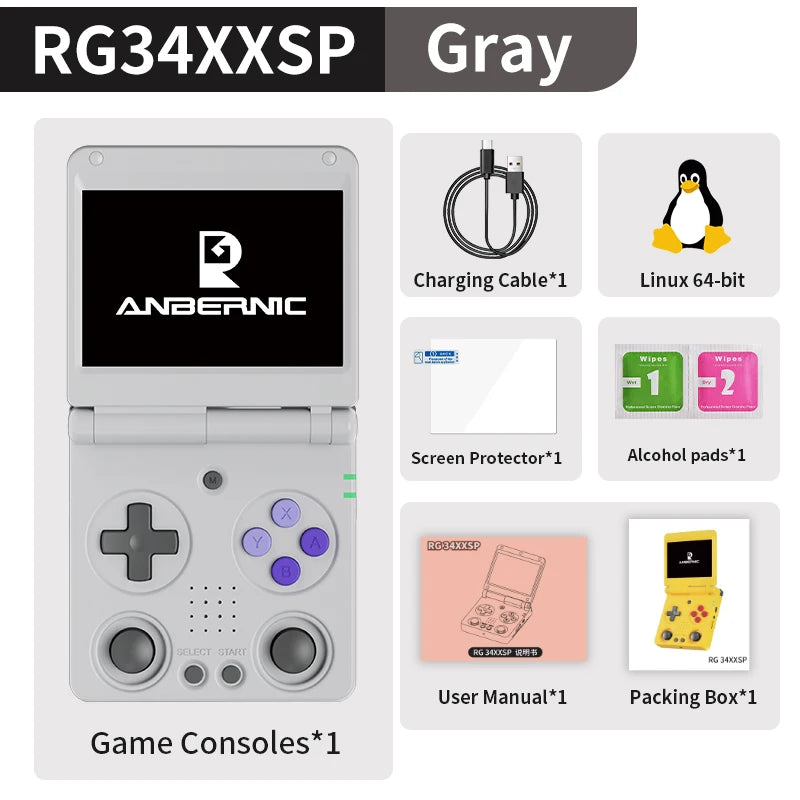 Anbernic RG34XXSP Flip Retro Handheld 3.4-Inch IPS 5K Games