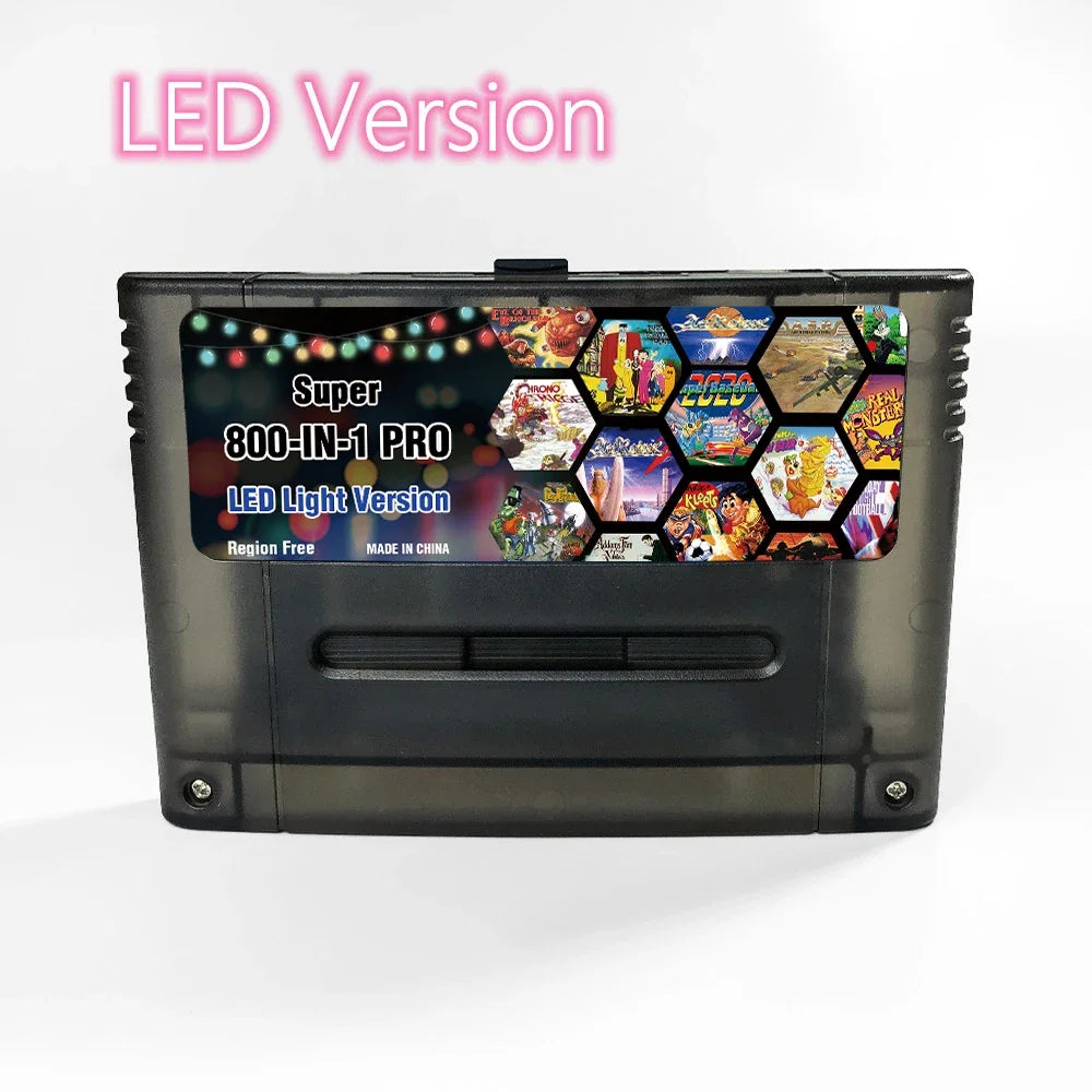 800 in 1 SNES Game Cartridge with LED Light, Region Free Shell