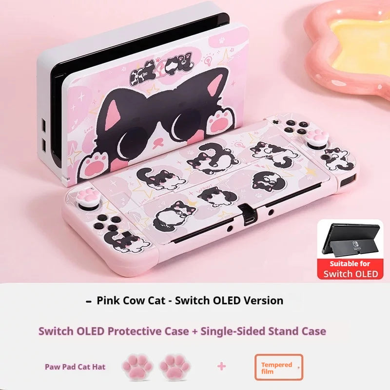 Cute Cat Ns2 Protective Case For Switch Oled Anti Scratch Shockproof Cover 2nd Generation Soft Pink Protective Case Set