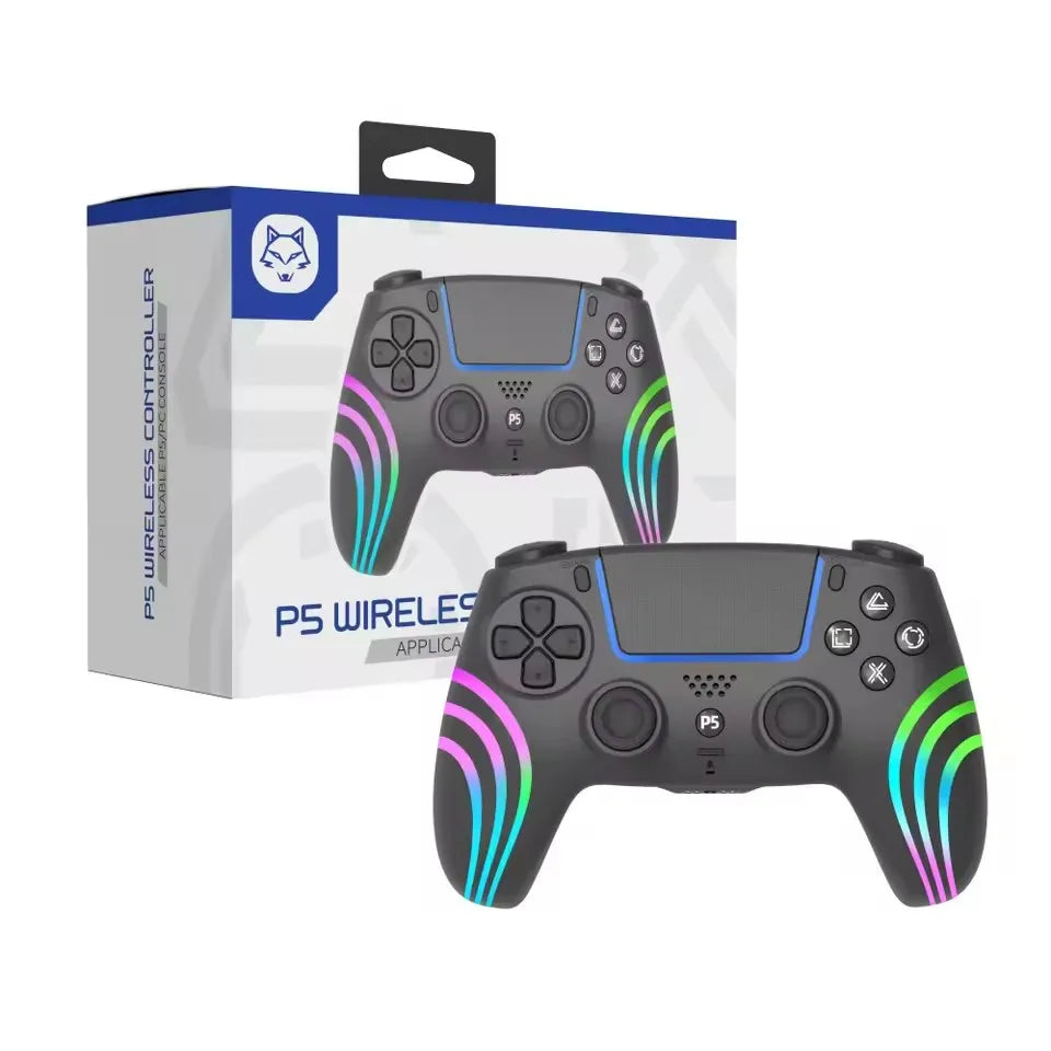 For PS5 Bluetooth Game Controller Hall Joystick Motion Sensing Vibration Wireless Controller With RGB Colorful Lighting Effect
