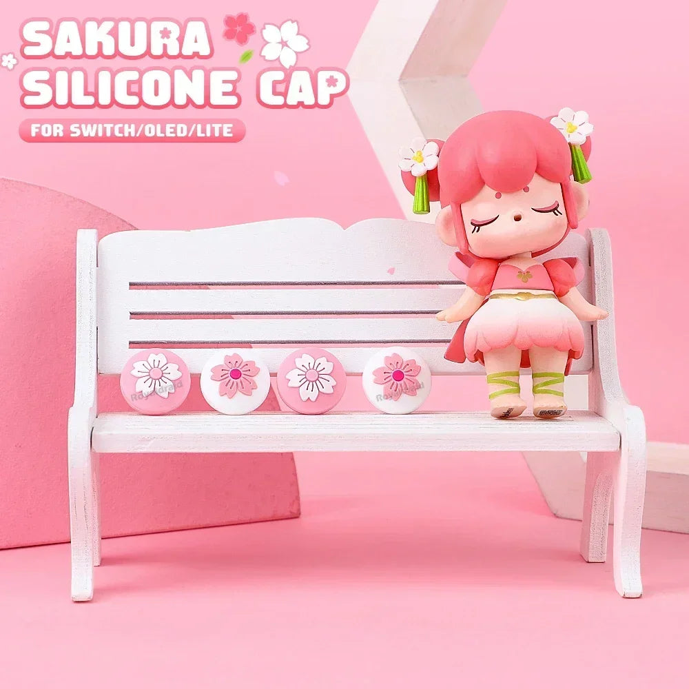 Cute Sakura Silicone Soft Thumb Stick Grip Cap 4PCS/Set Joystick Cover For Switch NS OLED/Lite Joycons Controller Thumbstick Cap