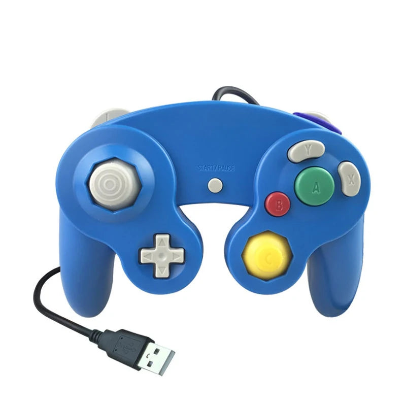 Transparent USB Wired NGC Gamepad Joystick, Clear Blue & Red