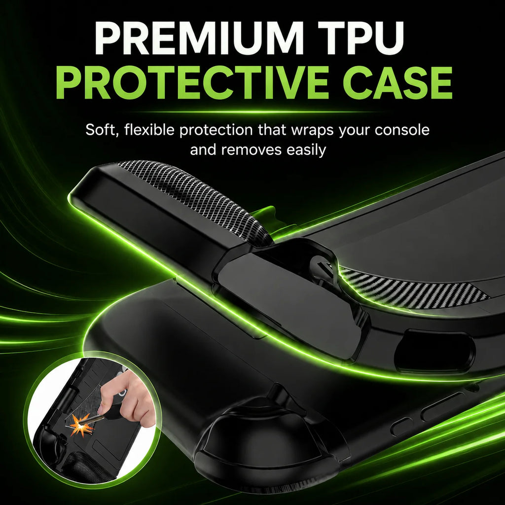 Ergonomic TPU Protective Case for Nintendo Switch 2 Anti-Slip Carbon Fiber Grip Cover with Kickstand Shockproof Full Protection