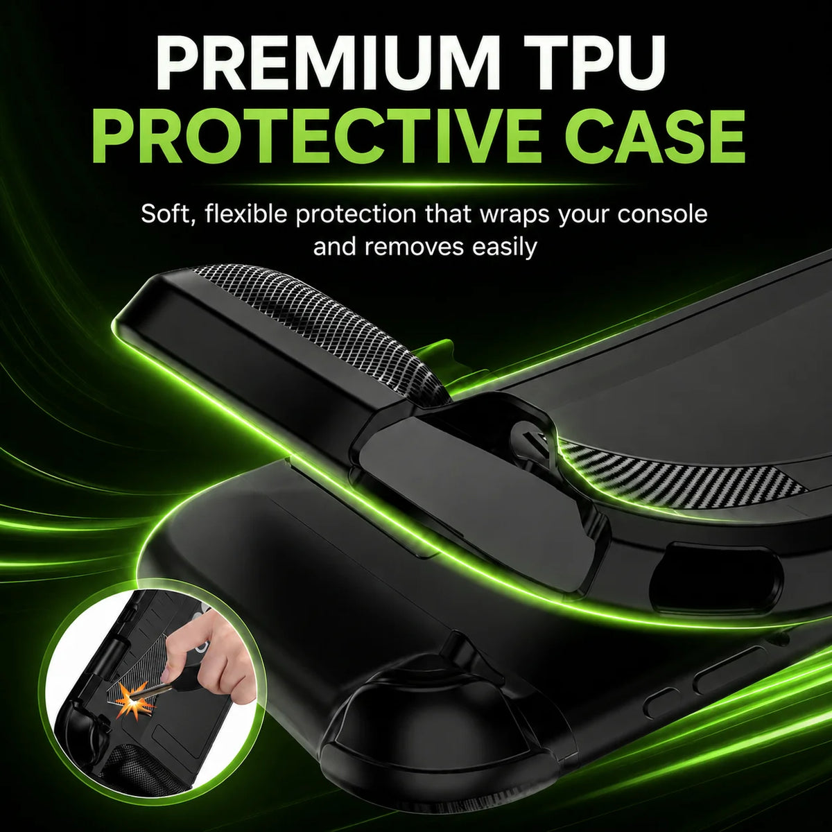 Ergonomic TPU Protective Case for Nintendo Switch 2 Anti-Slip Carbon Fiber Grip Cover with Kickstand Shockproof Full Protection