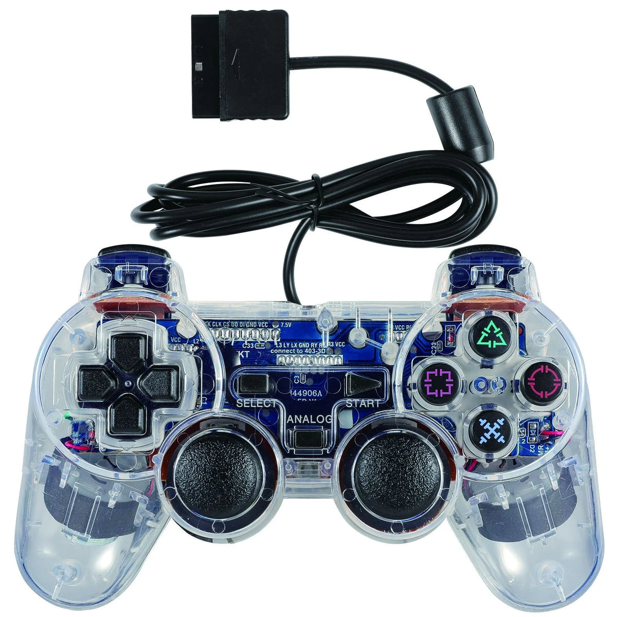 Transparent Wired Controller for PS2 and PS1, Vibration Gamepad