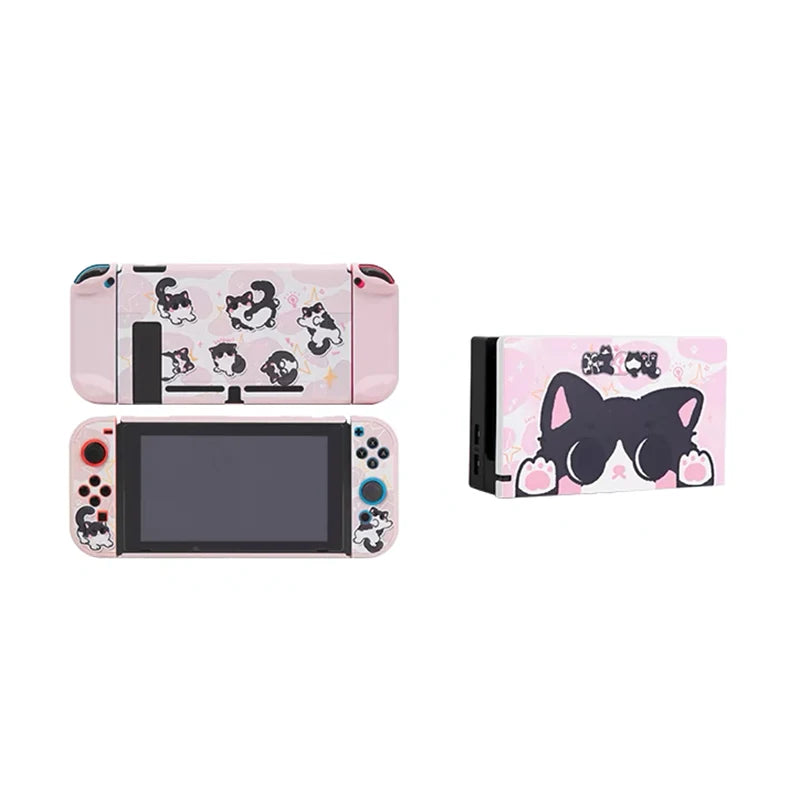 Pink Cat Case for Nintendo Switch OLED, Dockable Hard PC Shell