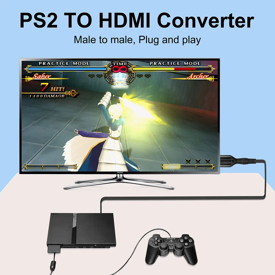PS2 to HDMI Audio Video Converter Adapter 480i/480p/576i  for PS1 PS2 to HDMI 720p 1080p Output for All PS2 Display Modes
