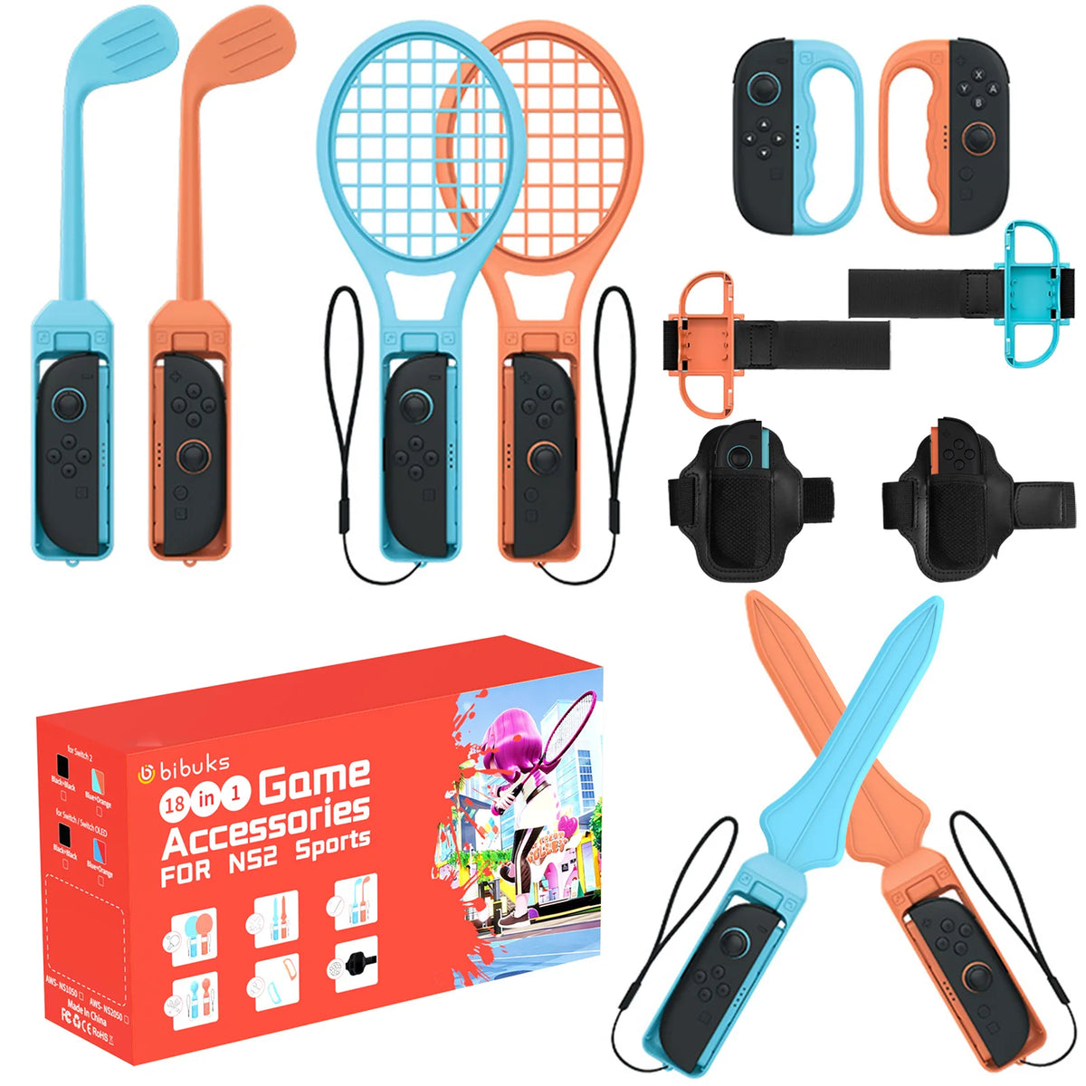18 in 1 Sports Kit for Nintendo Switch 2 Joy-Con, Golf & Tennis