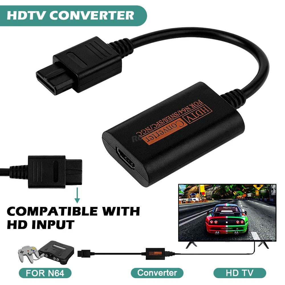For N64 to HDMI-Compatible HDTV Converter Adapter for N64/Gamecube/SNES/GC Plug Play Full Digital 1080P No External Power