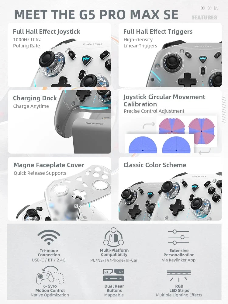MACHENIKE G5Pro Max SE Wireless Gamepad, Hall Effect, Dock