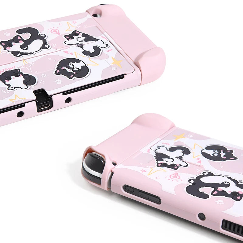 Pink Cat Case for Nintendo Switch OLED, Dockable Hard PC Shell