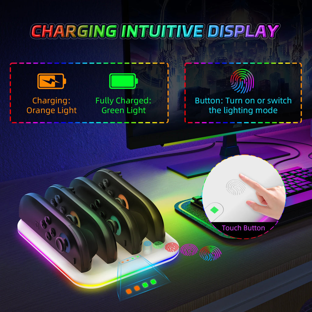 Charging Dock Station for Switch 2 Grip for Joy-con Controller Charger Stand Base Up To 4 Game Controllers