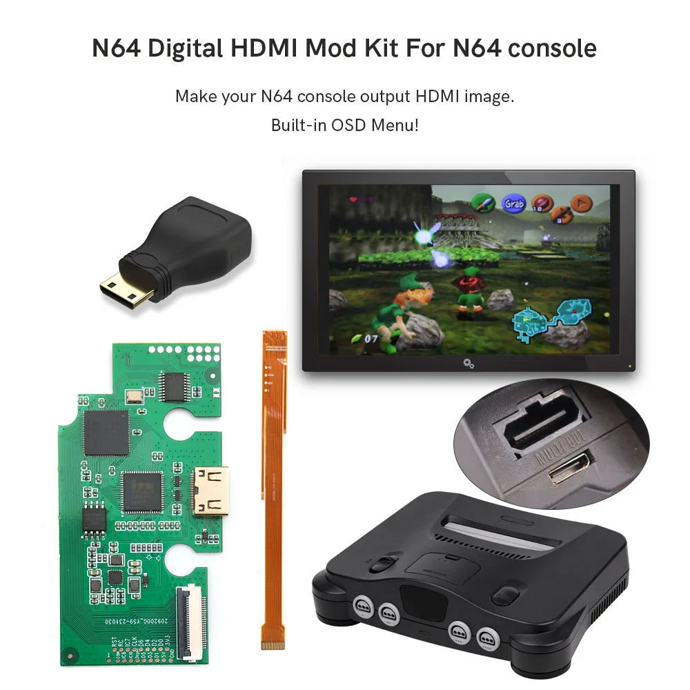 HISPEEDIDO N64 HDMI Kit, Digital Video PCB Mod with OSD Menu