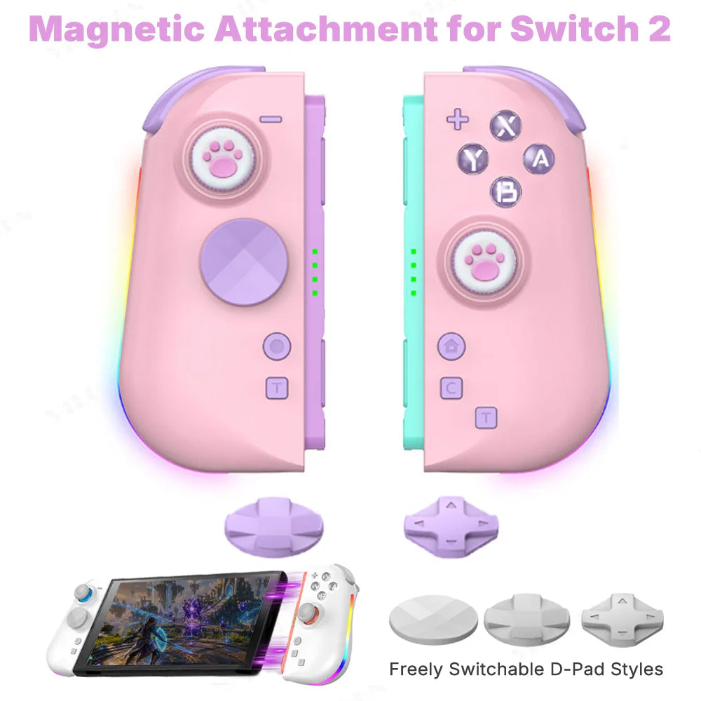 Wireless Gamepad for Switch2 RGB Magnetic L&R Joypad Controller Hall 3D Joystick 9-Axis Motion Turbo One-Key Wake Up Macro Key