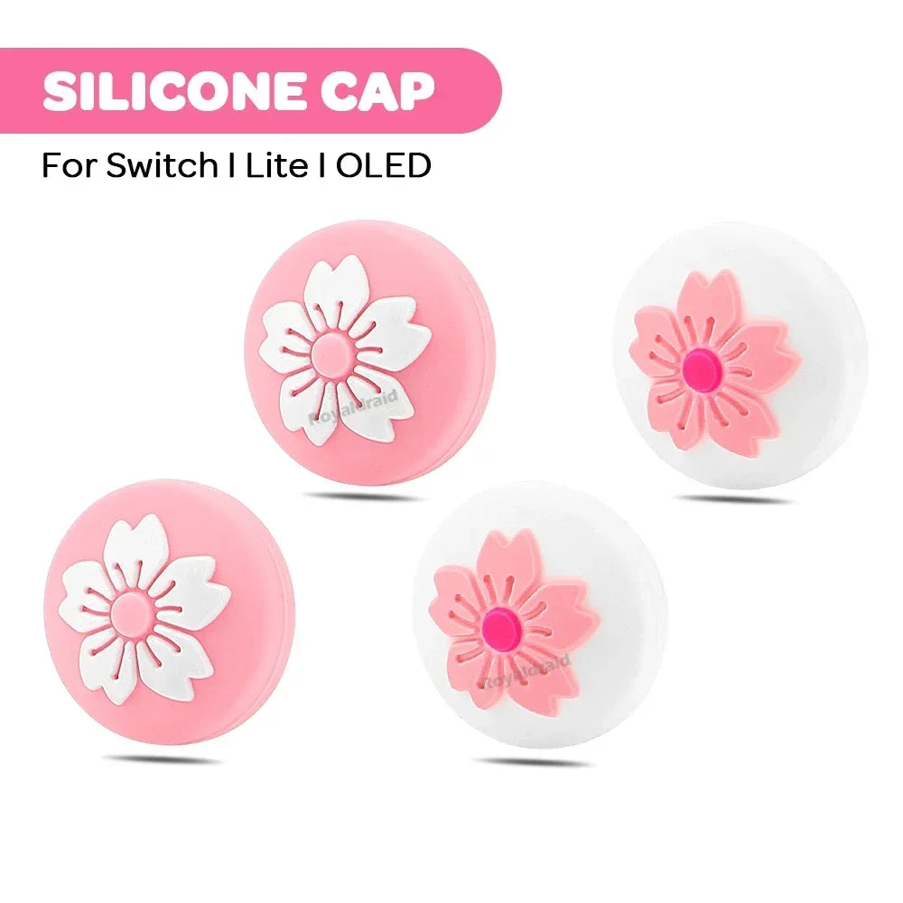 Cute Sakura Silicone Soft Thumb Stick Grip Cap 4PCS/Set Joystick Cover For Switch NS OLED/Lite Joycons Controller Thumbstick Cap