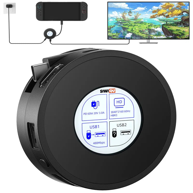 SIWIQU TV Dock Station for Nintendo Switch 2 & Switch 1/ROG Ally/Steam Deck,Smart TFT Status Display,8K@60Hz HDMI, Max 100W PD