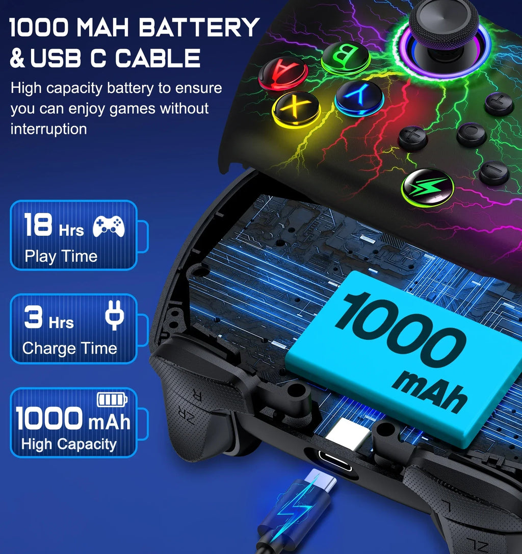 DinoFire Switch OLED Wireless Pro Controller 1000mAh Battery