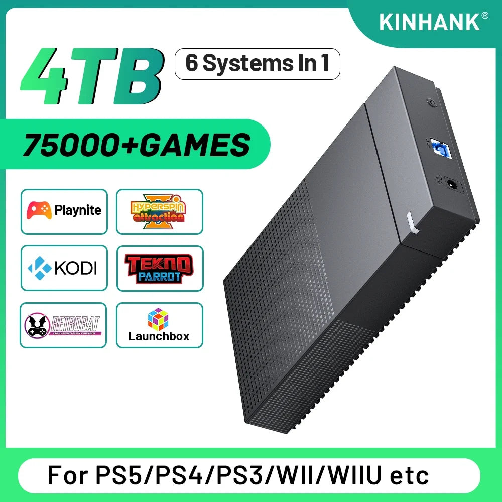 KINHANK 4TB Retro Gaming HDD, 75000+ Games, PS2-PS5 Emulators