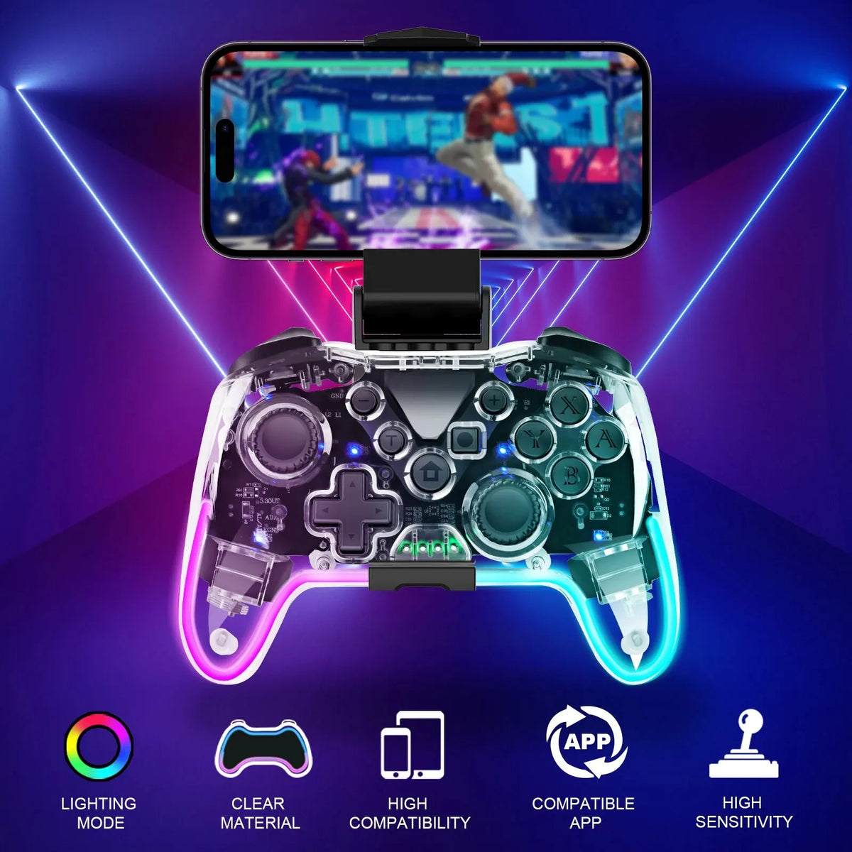 GAMINJA MG35 Wireless Gamepad RGB Light Bluetooth Controller For Nintendo Switch PS3 Smart Phone PC Joystick With Phone Holder