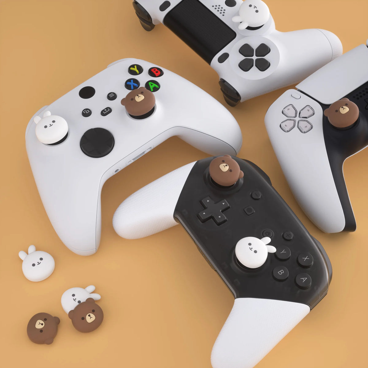PlayVital Cute Thumb Grips Joystick Cover Thumbstick Caps for PS5/4, Xbox Series X/S, Switch Pro - Animal Series