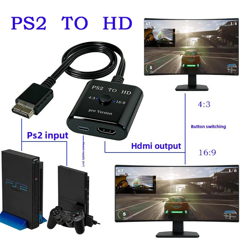 PS2 HDMI Converter Adapter 1080P for PS1/PS2 HDTV Display