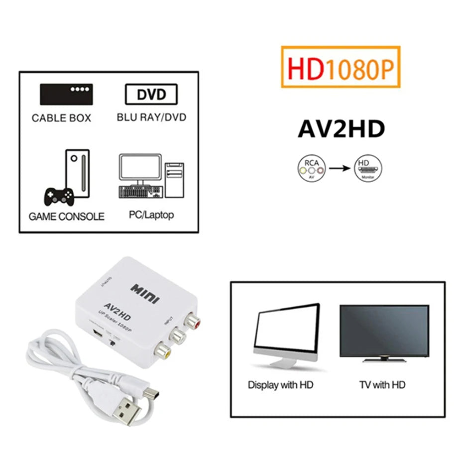 HDMI-compatible To AV or AV To HDMI-compatible RCA Adapter Converter Box 1080P RCA AV CVSB LR Video Composite AV Scaler Converter For Projector PC HDTV