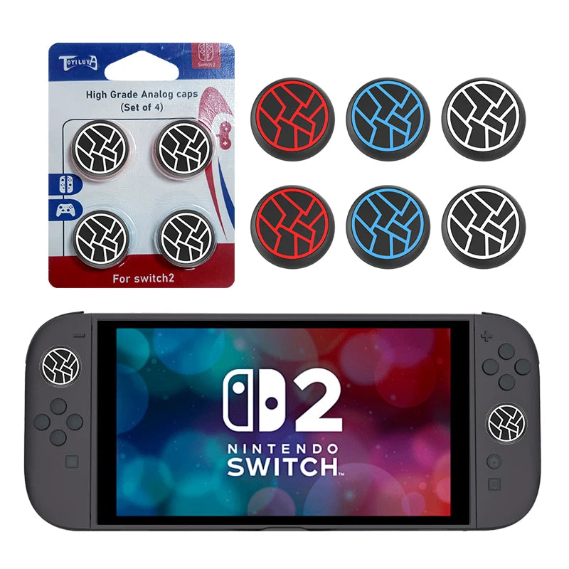 PS4 PS5 Switch 2 4x Silicone Thumbstick Grip Caps, Rubber Skin