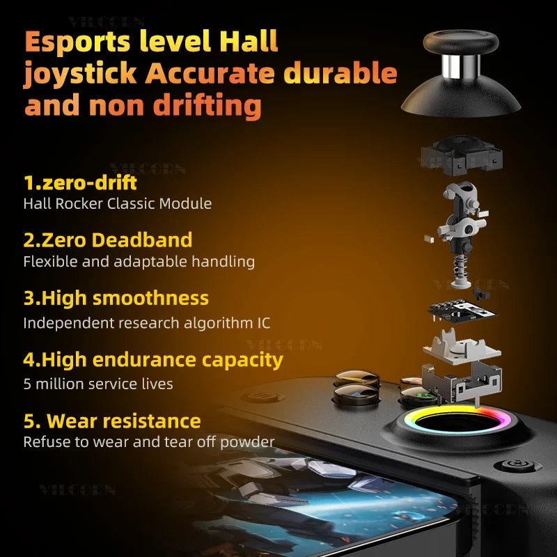 D8Pro RGB Mobile Gamepad, Hall Joystick for Android iOS PS4 PC