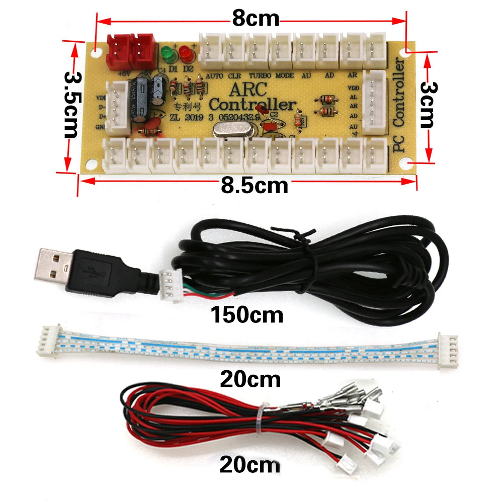 Arcade DIY Kit 8-Way Joystick Buttons USB Encoder, 1P/2P for PC