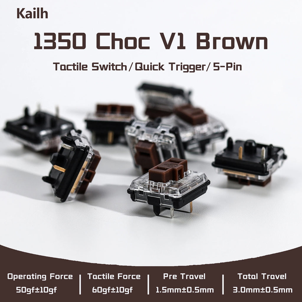 Kailh 1350 Choc V1 Brown Tactile Low Profile Switches, 10-110pcs