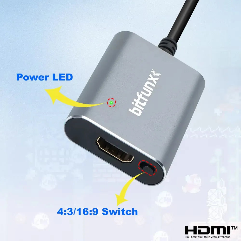 BitFunx SNES Adapter, S-Video and AV to HDMI, 720P