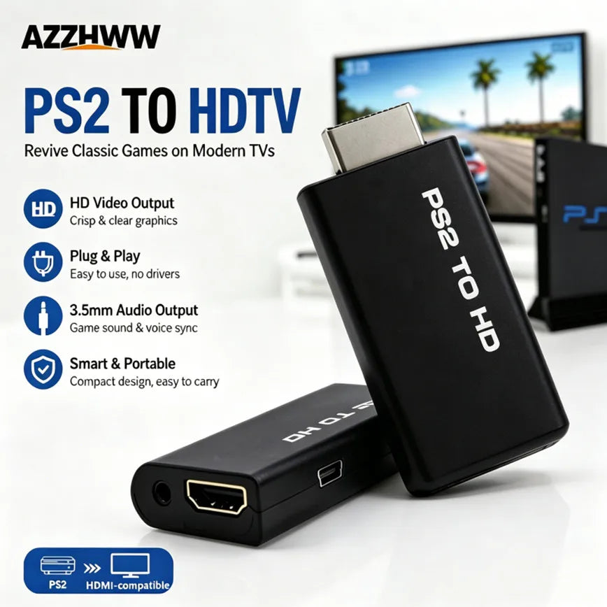 PS2 to HDMI-compatible Converter Adapter with 3.5mm Audio Output HD Converter for PlayStation 2 Plug & Play for HDTV/Monitor