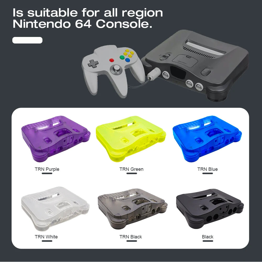 Plastic Shell for N64 Console, Translucent Case for Nintendo 64 Housing, Transparent Game Box Shell