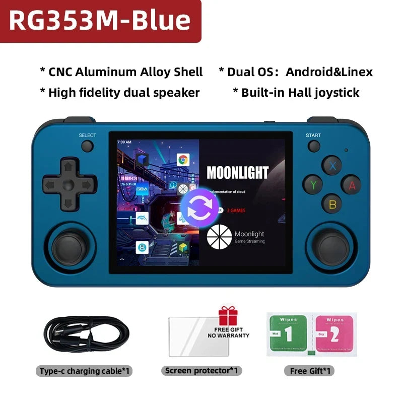ANBERNIC RG353M Handheld Game Console Aluminium Alloy CNC Support Dual OS Android 11+Linux, 5G WiFi 4.2 Bluetooth 3.5 Inch IPS
