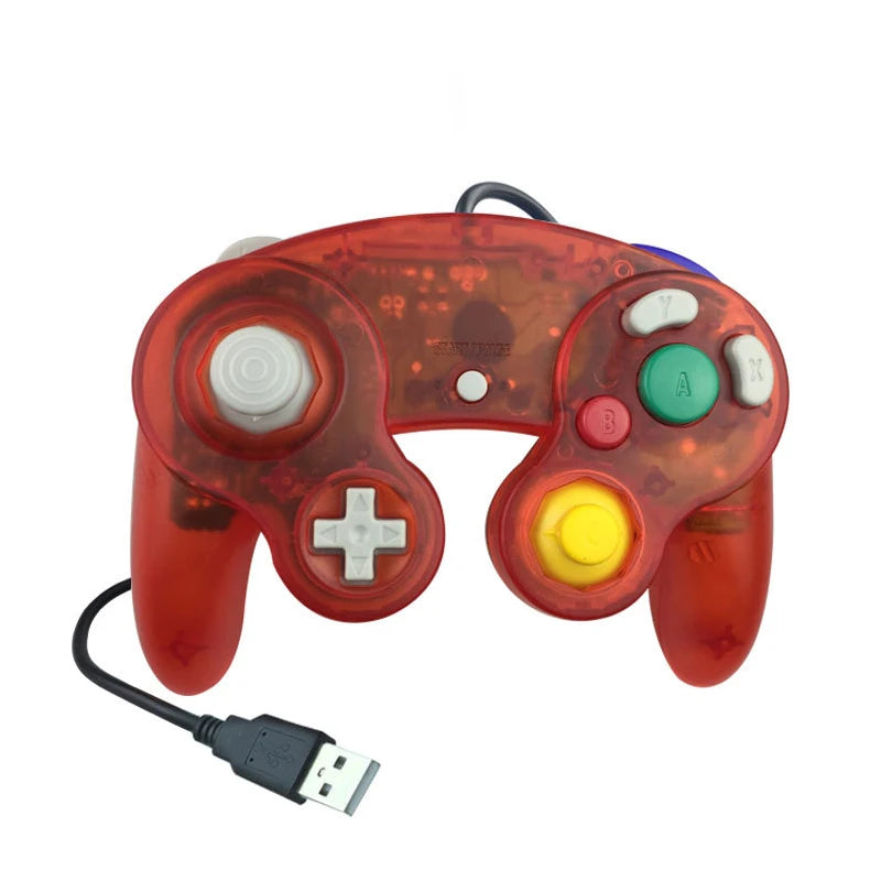 Transparent USB Wired NGC Gamepad Joystick, Clear Blue & Red