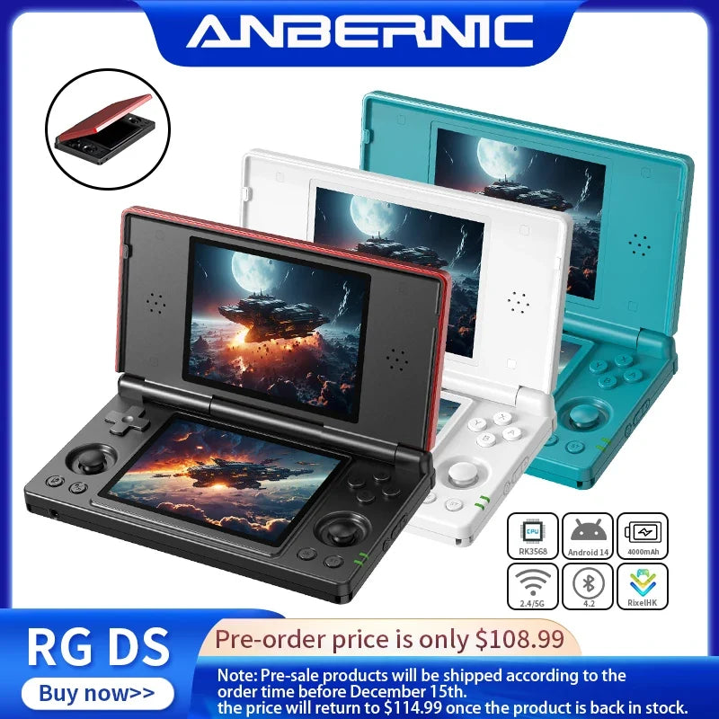 ANBERNIC RG DS Handheld Game Console RK3568 64-bit 4" IPS Multi-touch Screen Android 4000mAh Dual-screen Flip Video Games Player