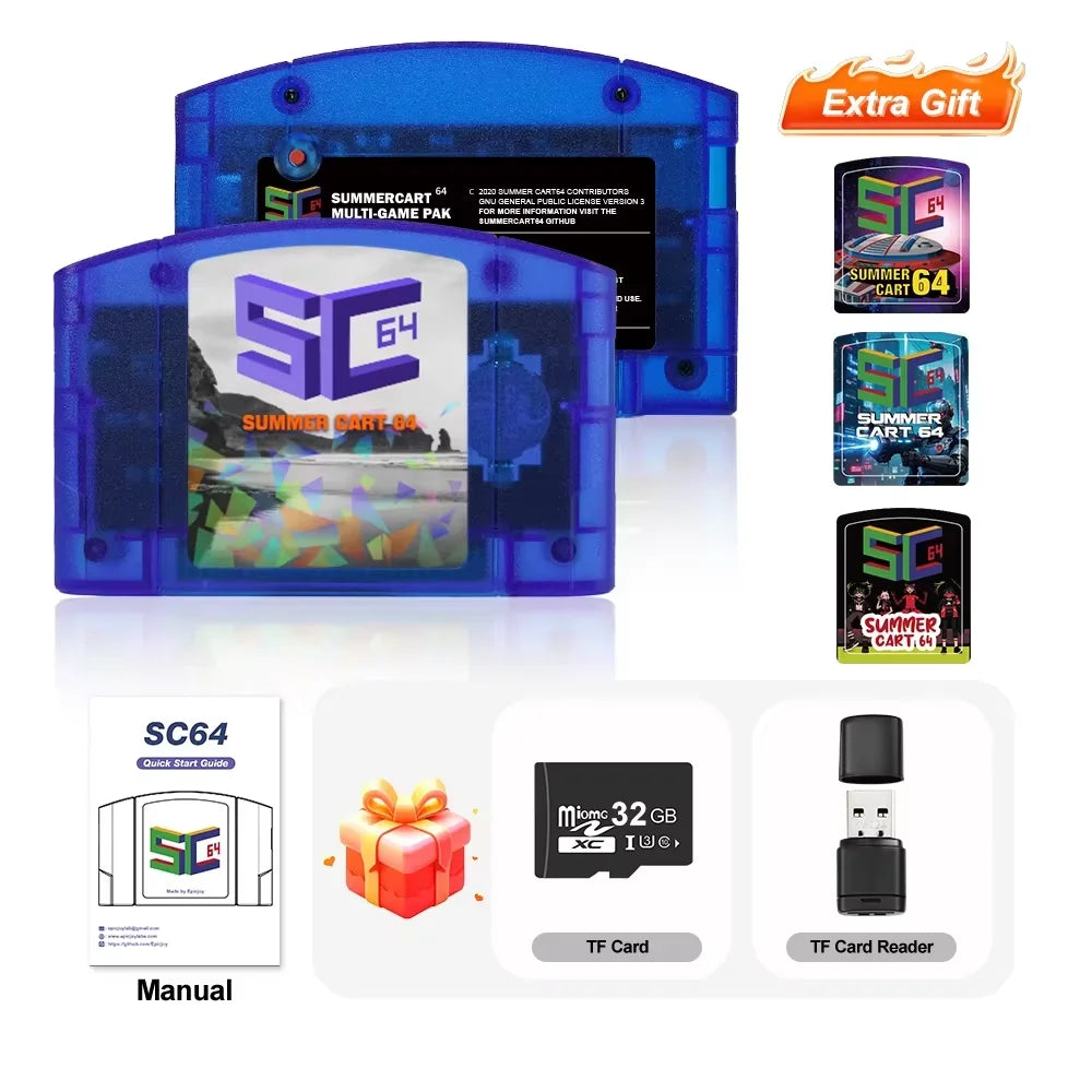 EPICJOY SummerCart 64 SC64 Open Source Game Card N64 with Built-in Emulator For N64 Console Gift 32GB TF Card 5400 Games