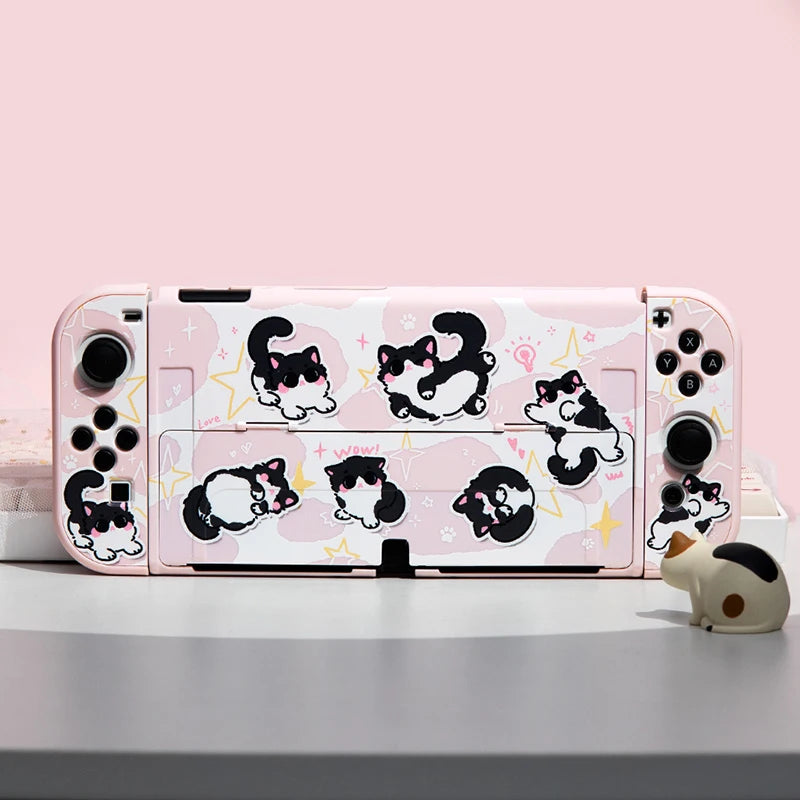 Pink Cat Case for Nintendo Switch OLED, Dockable Hard PC Shell