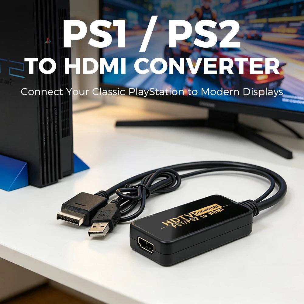 HDMI Converter for PS2 / PS1, 1080P USB Power Adapter Cable