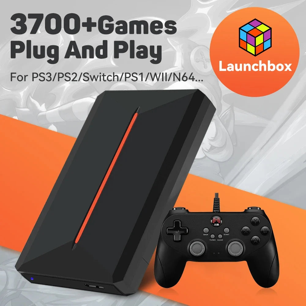 Lbox 500G Retro Game Hard Drive With 3700+Games Launchbox Retro Game Console for PS4/PS3/PS1/Switch/WII/Sega Saturn/N64 For PC