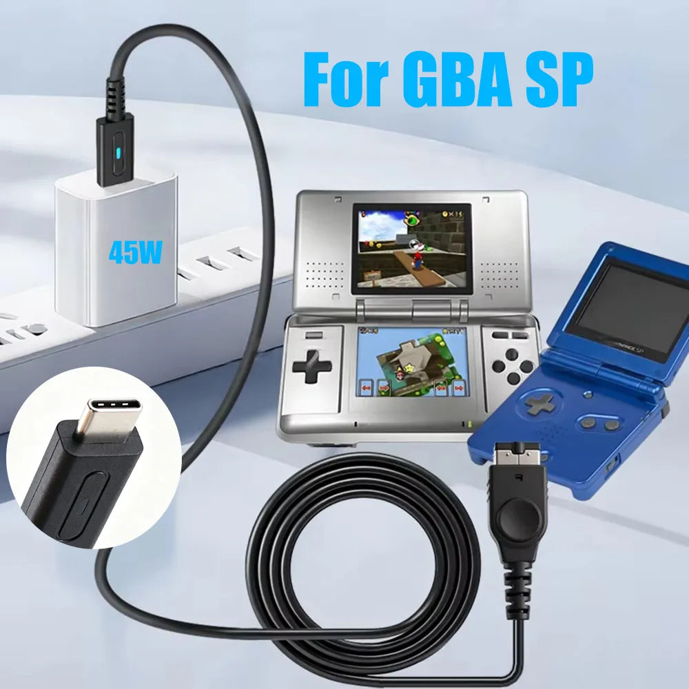 1.2m Type C PD Charging Cable for GBA SP Controller USB C Power Supply Cord for Gameboy SP Charge Wire Console Cable