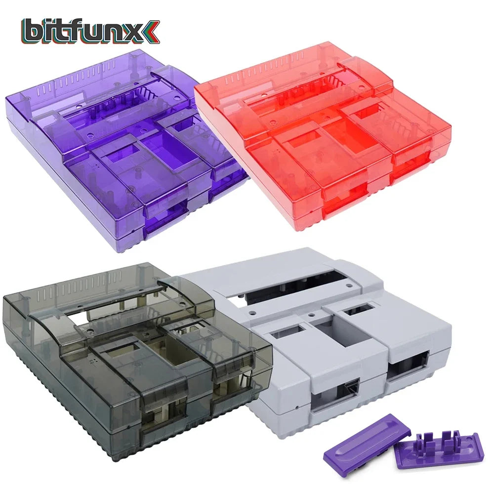 Bitfunx SNES Replacement Shell Transparent Case for Nintendo SNES SFC US Version Retro Gaming Consoles Translucent Black