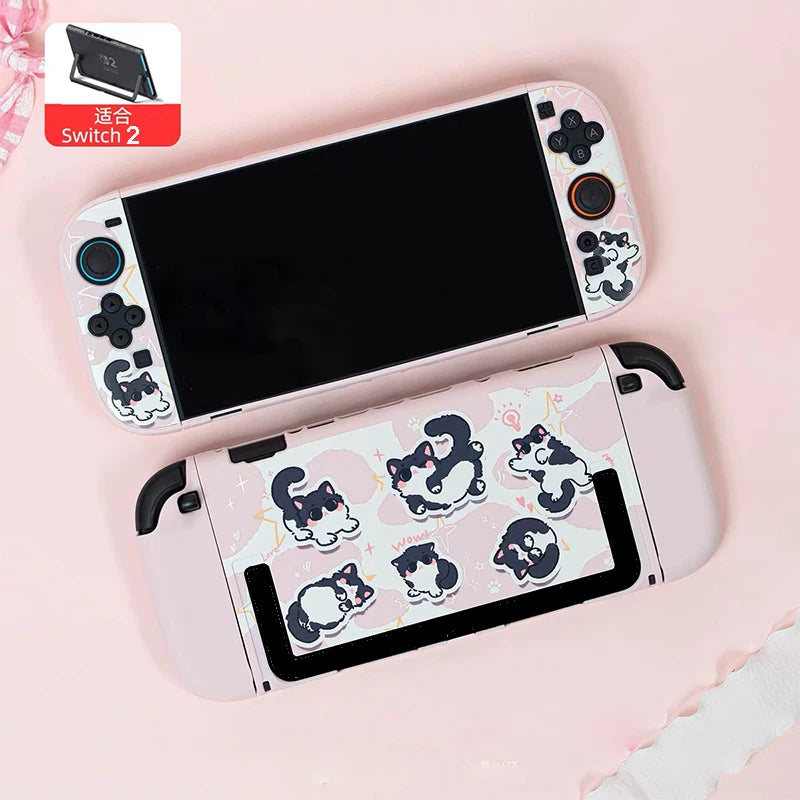 Pink Cat Case for Nintendo Switch OLED, Dockable Hard PC Shell