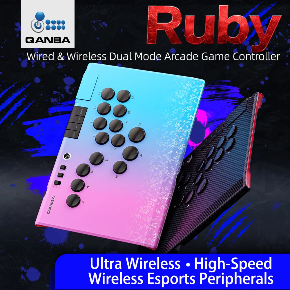 Qanba Ruby Leverless Arcade Super Wireless Arcade Controller 2.4G Wireless Connection Storage Bag for Android PC Steam