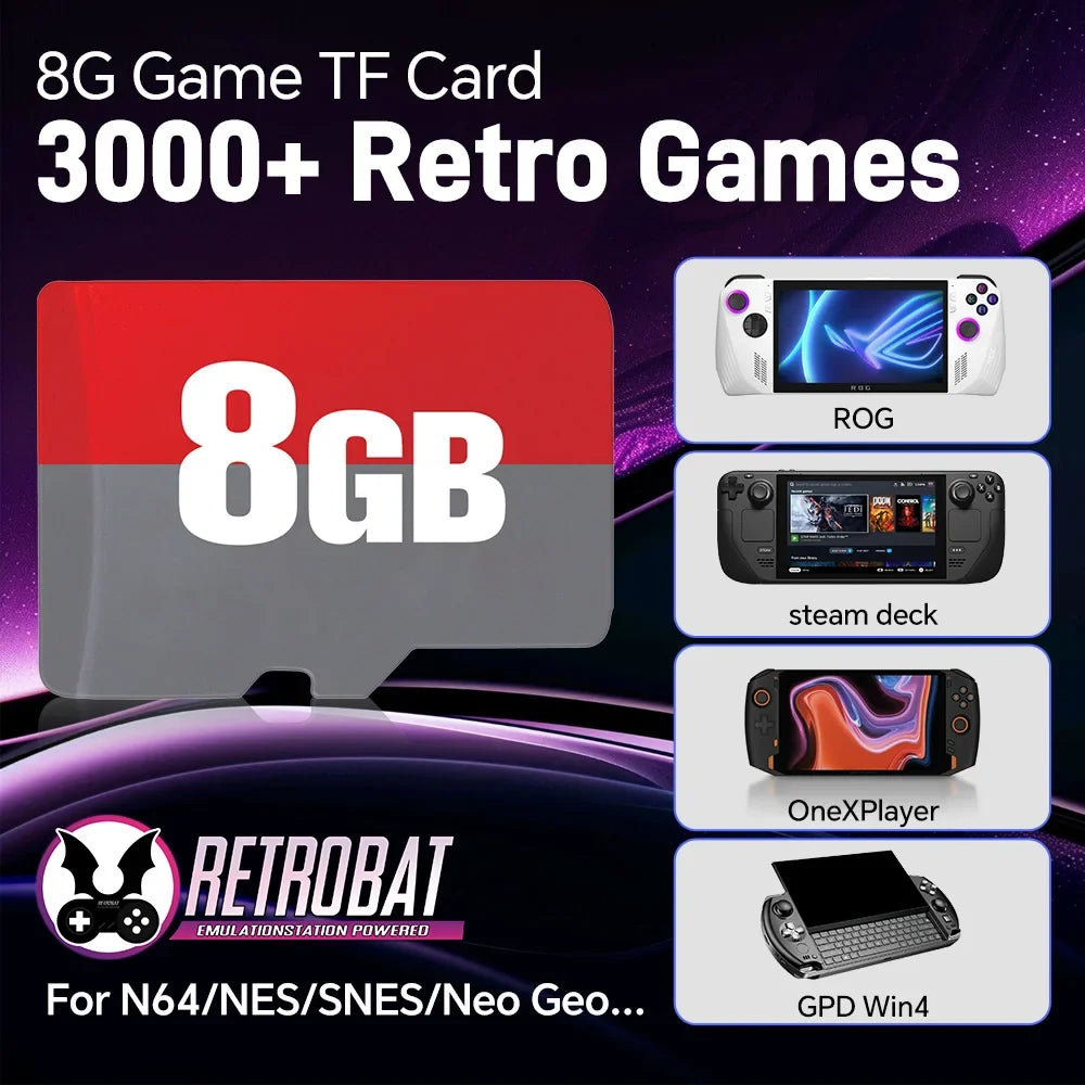 8G TF Game Card for ROG Ally & GPD Win 4, 3000+ Games, N64 Emulator