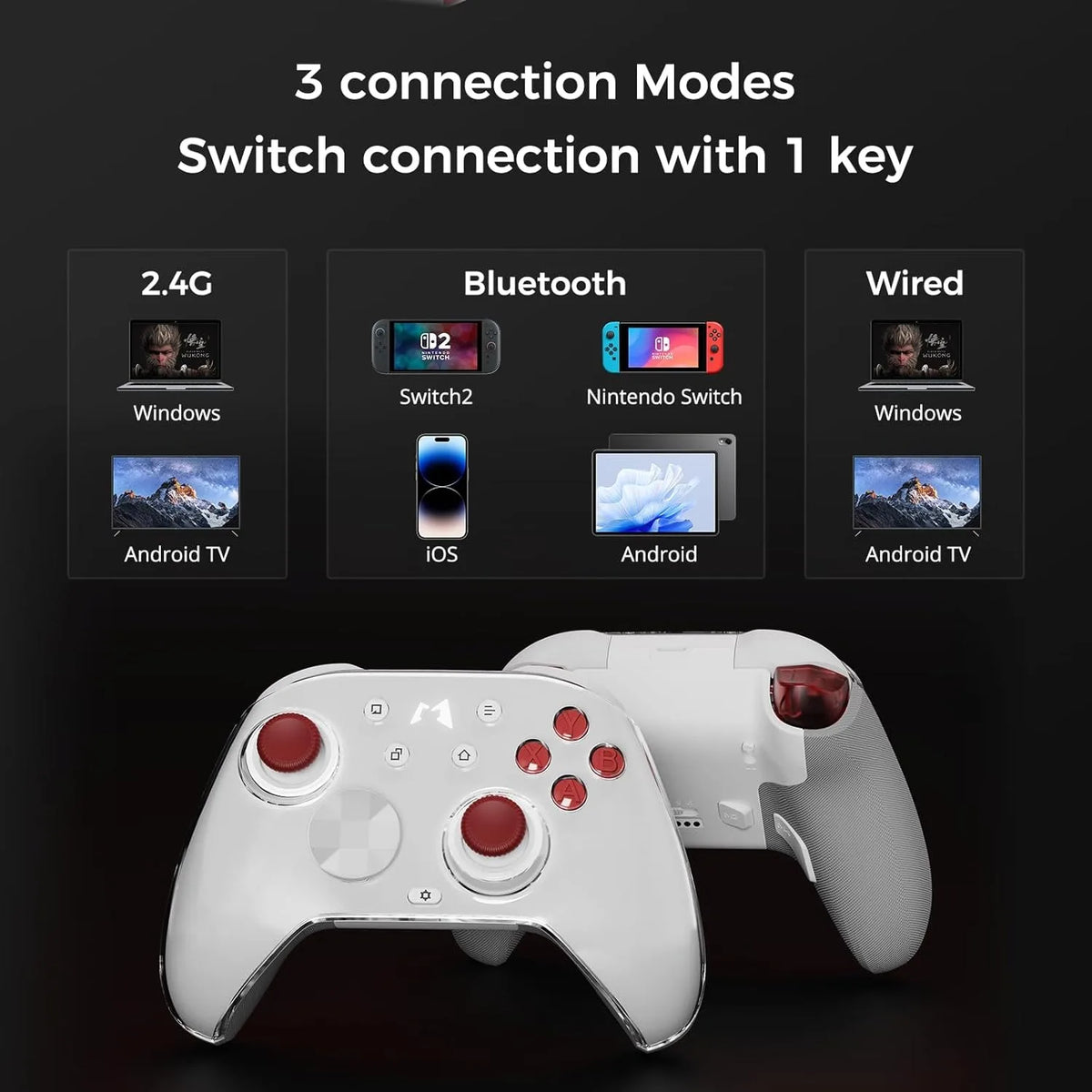 MOBAPAD HuBen2 Mechanical Controller for Nintendo Switch1/2 Wireless PC Gamepad for Android iOS Steam Windows 10/11 Joysticks