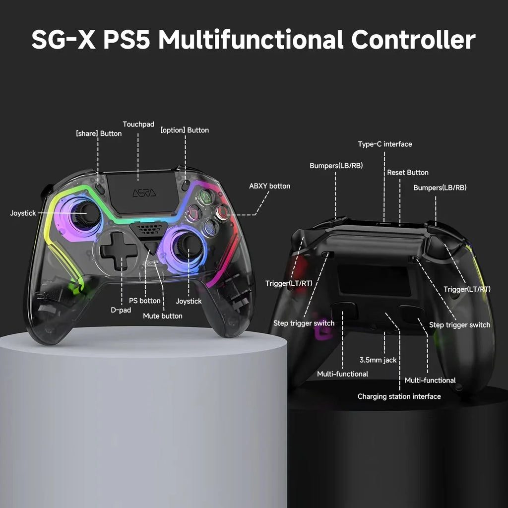 HG-04D Transparent Wireless PS5 Controller, Hall Triggers, BT 5.3