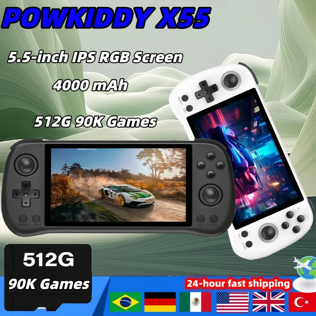POWKIDDY X55 Retro Handheld Game Console, 5.5-Inch 1280*720 IPS