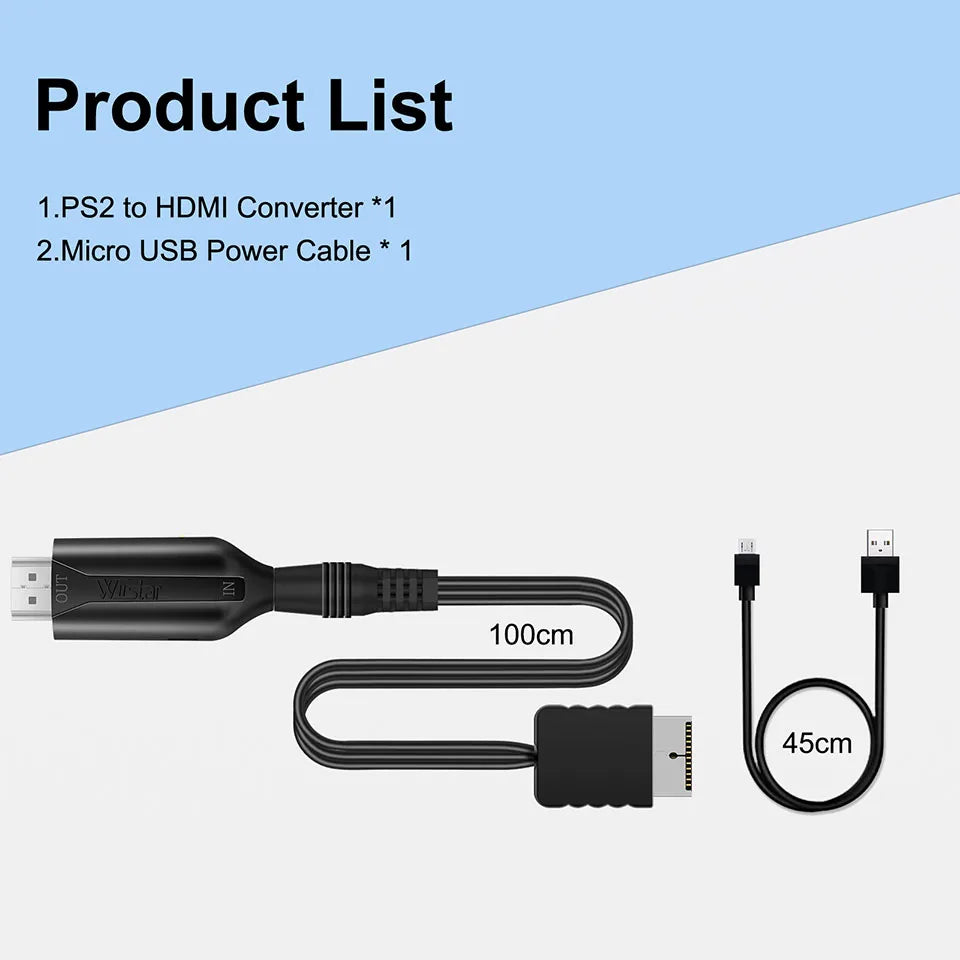 PS2 to HDMI Audio Video Converter Adapter 480i/480p/576i  for PS1 PS2 to HDMI 720p 1080p Output for All PS2 Display Modes
