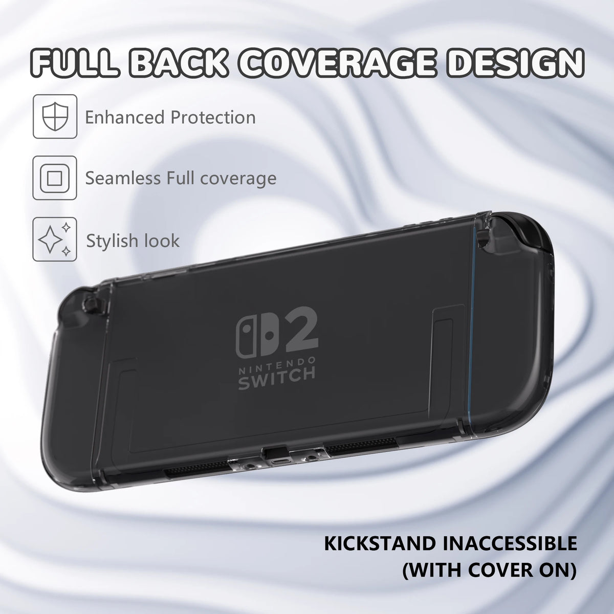 PlayVital Dockable Grip Cover for Nintendo Switch 2, Anti-Scratches Shell Clear Protective Case with Foldable Stand & Thumb Grip